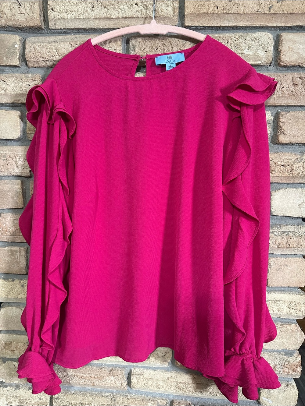 CeCe Hot Pink Ruffle Sleeve Blouse
